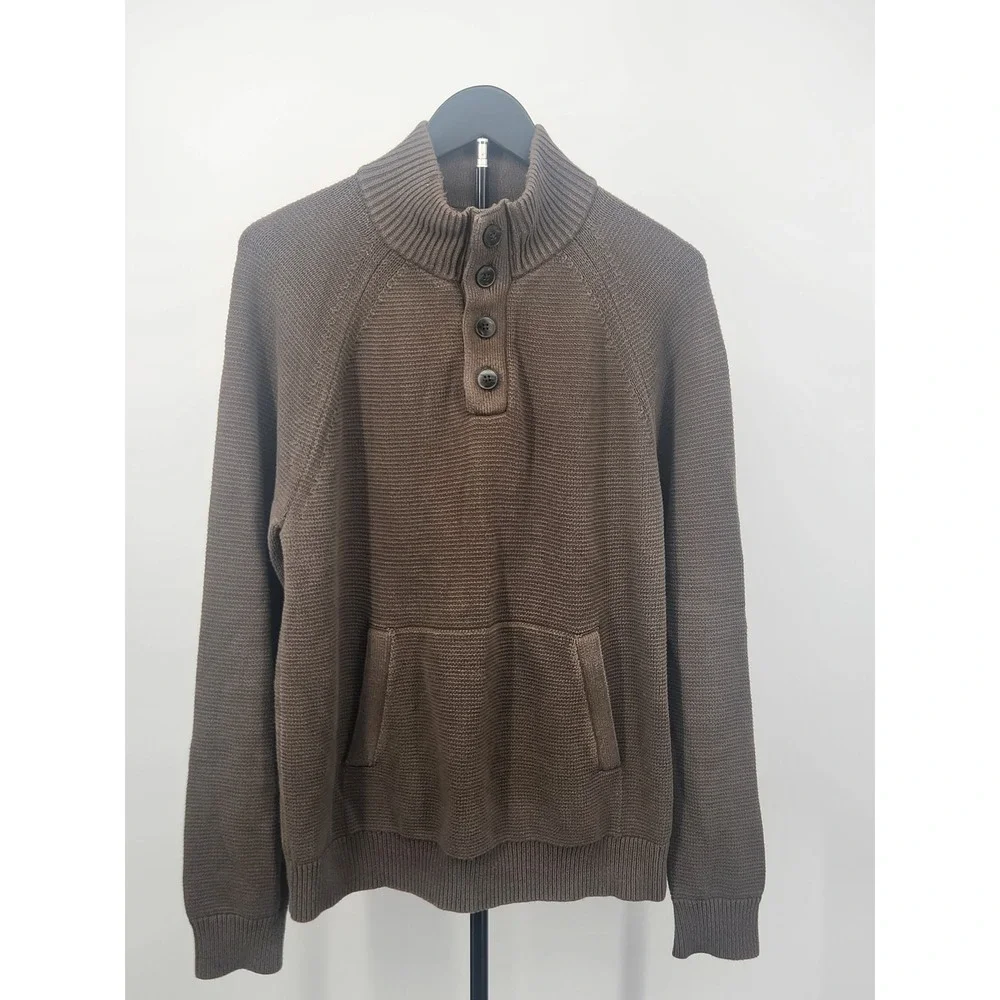 Banana Republic Mens Brown Waffle Knit 4-Button Mock Neck Cotton Sweater Large